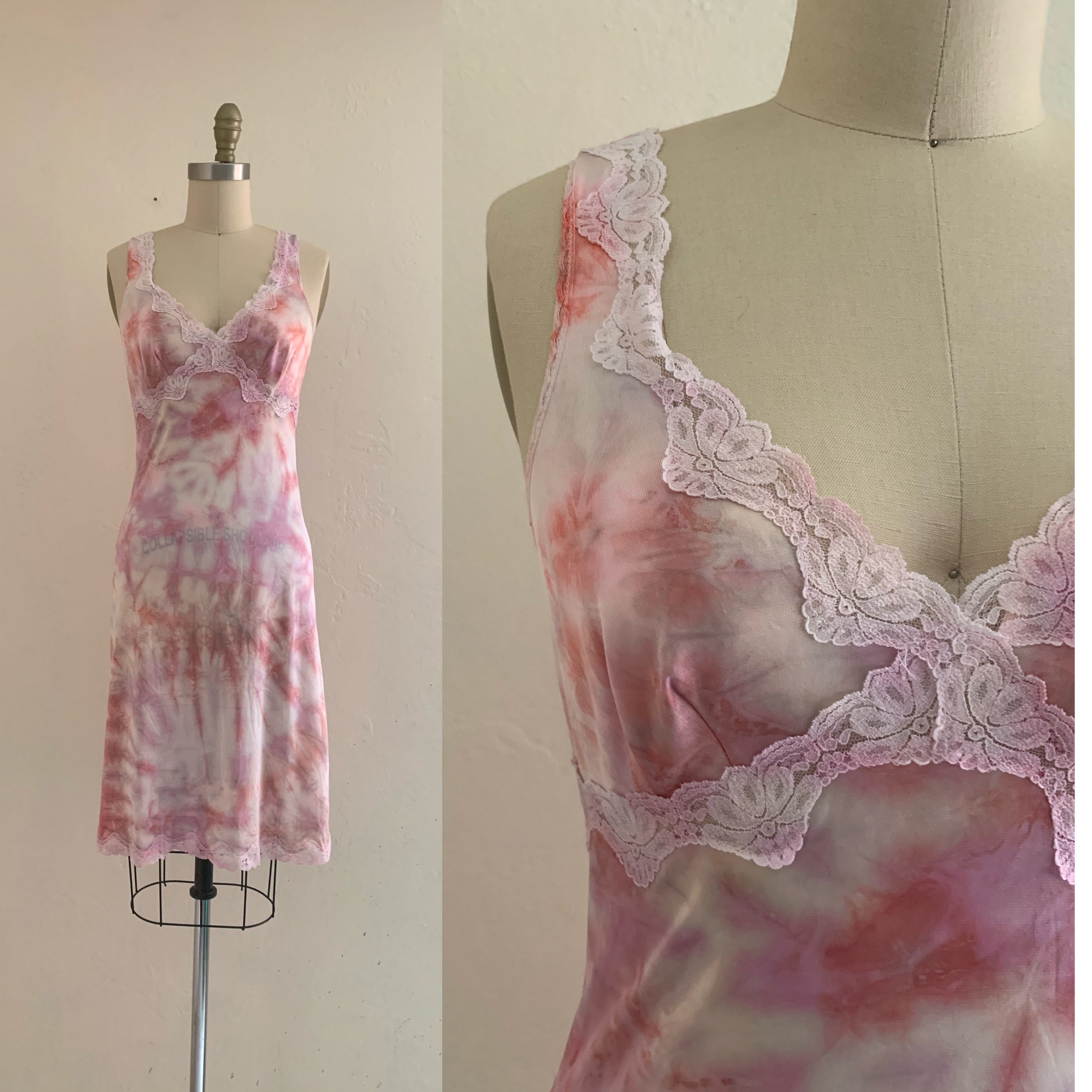 vintage pink tie dye slip dress // tie dye cover up