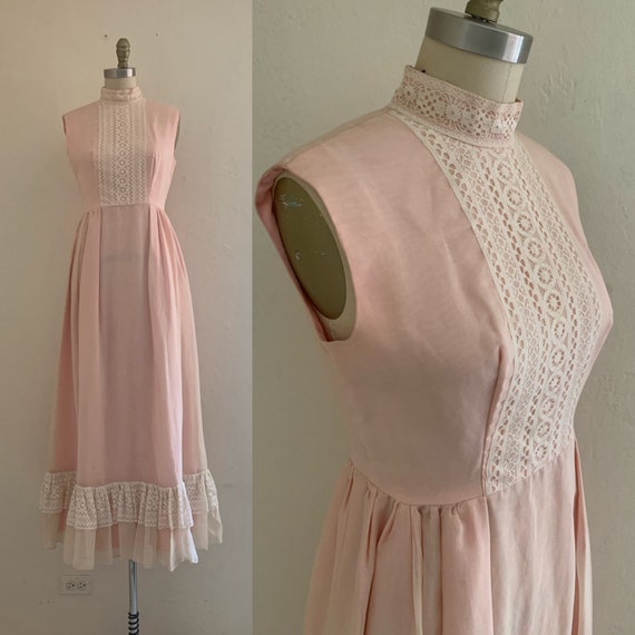 vintage 60's pink cotton lace maxi dress