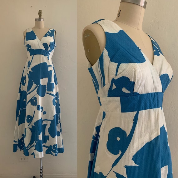 vintage 60's blue floral maxi dress // cotton summ