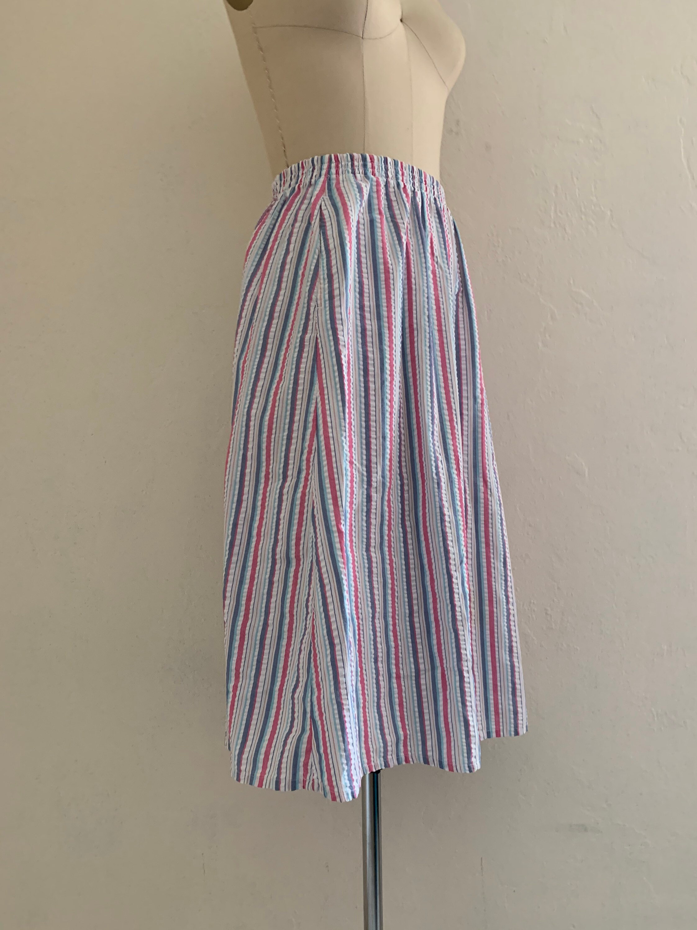 vintage 70's striped seersucker skirt with pockets