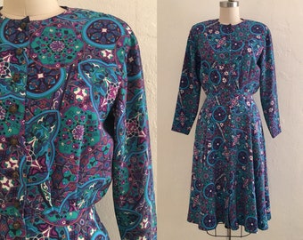 vintage 80's blue print dress with pockets