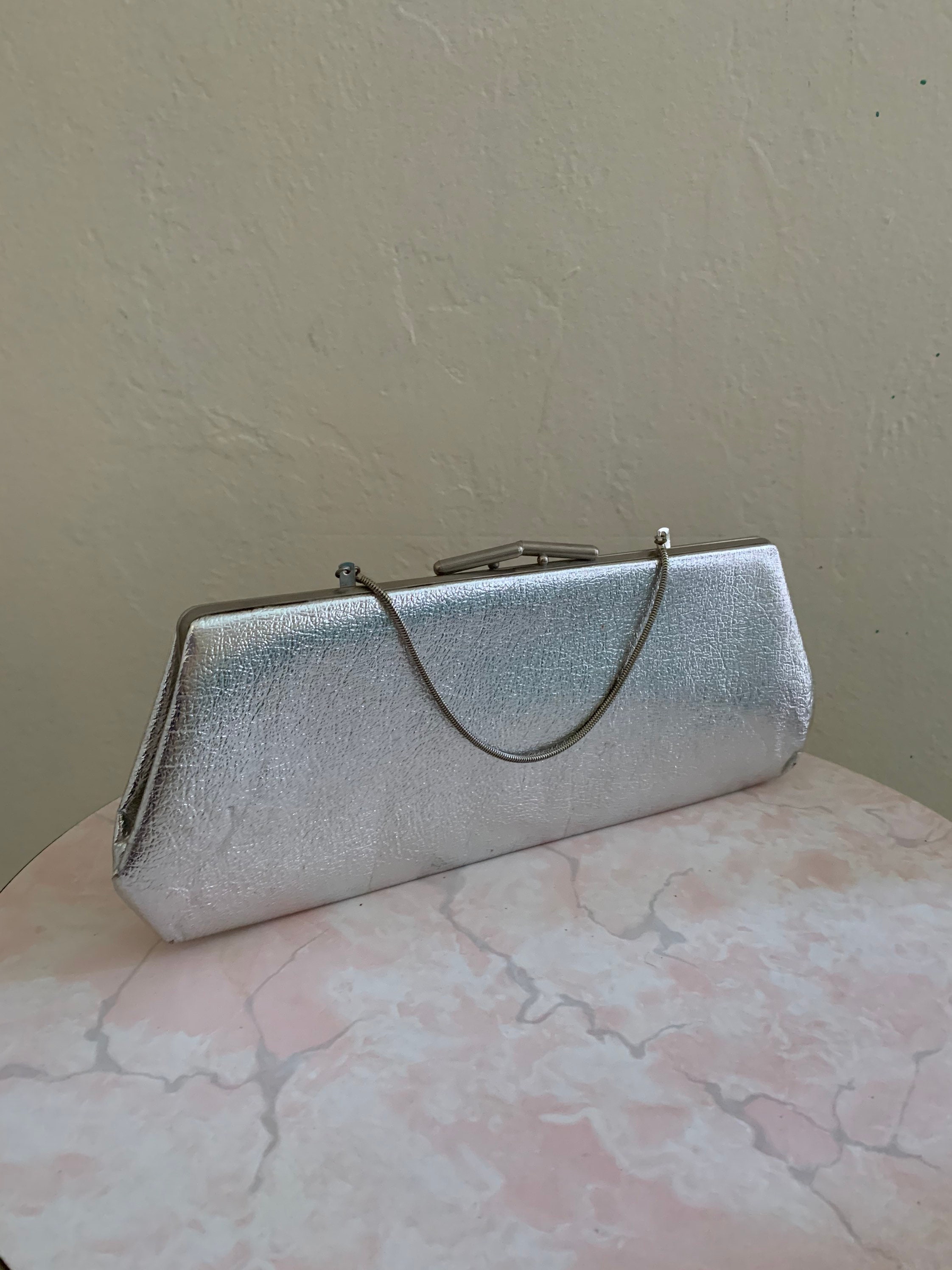 vintage 60's silver metallic evening clutch bag