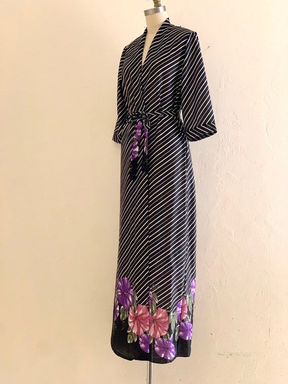 vintage 70's black floral striped maxi robe // lo… - image 6