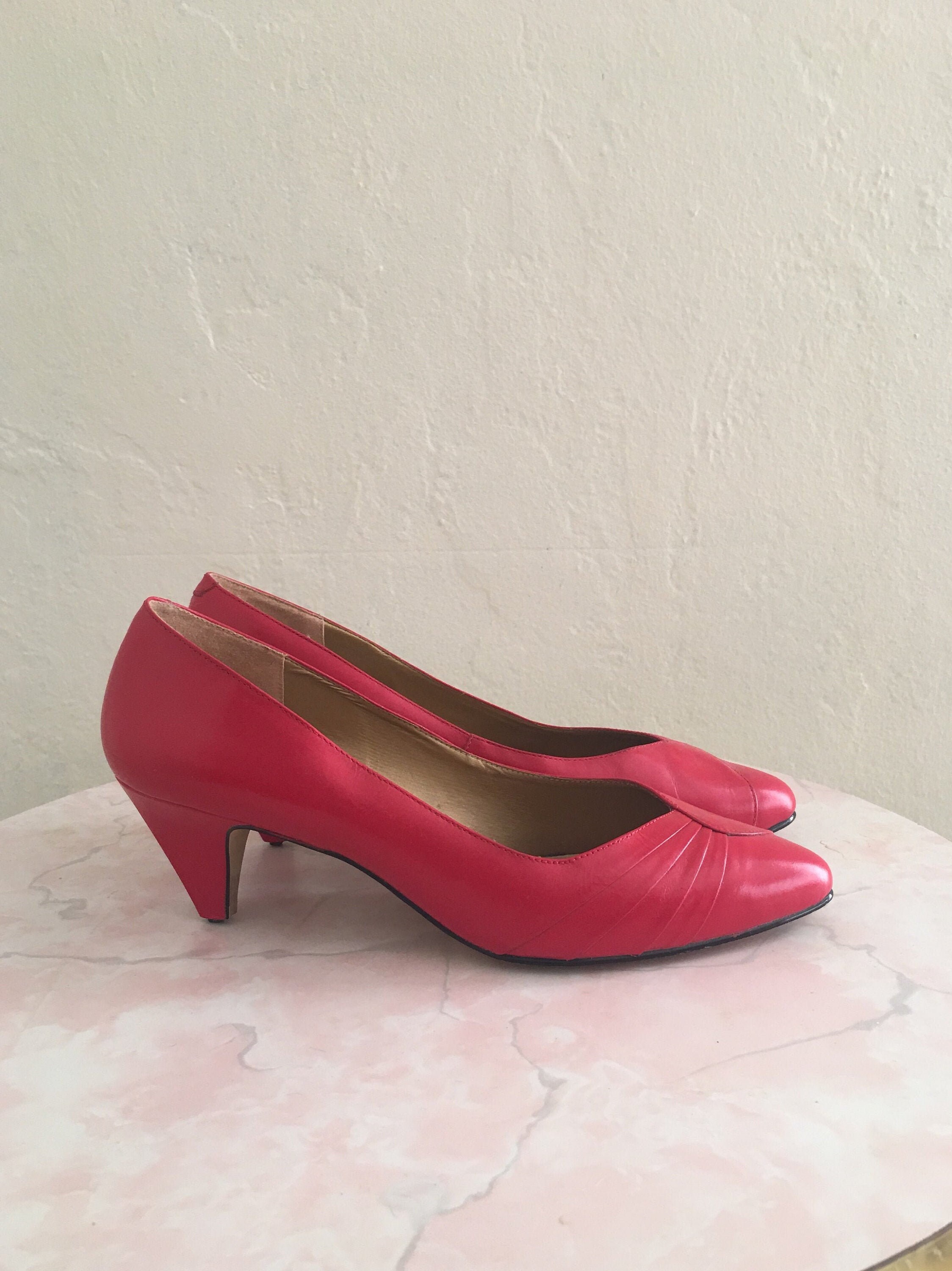 red leather stilettos