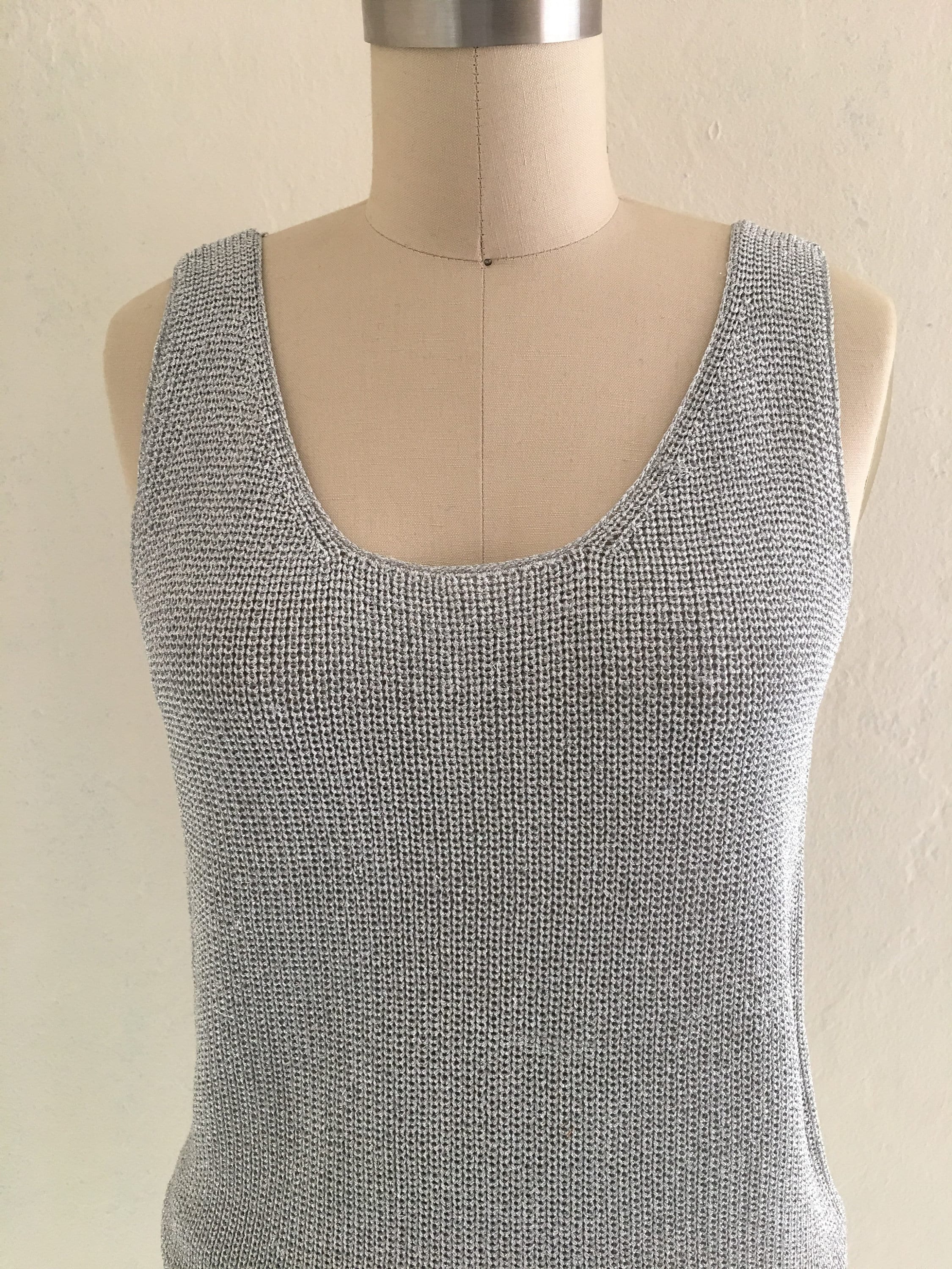 vintage 90's silver metallic knit tank top