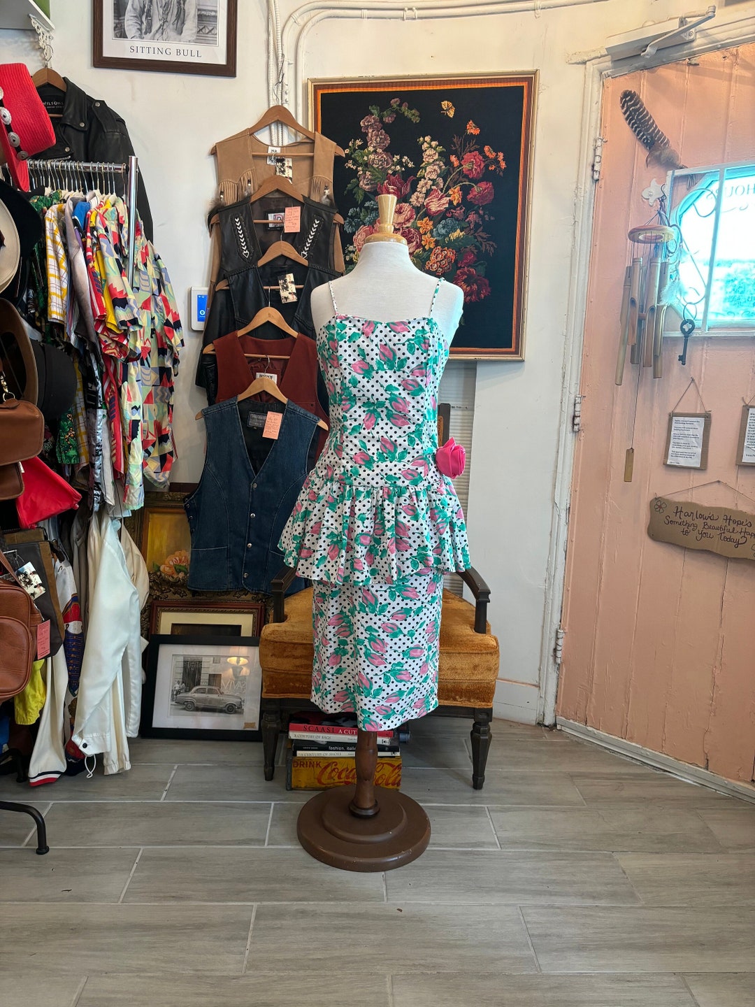 Vintage 80's peplum dress M Antara main image 1