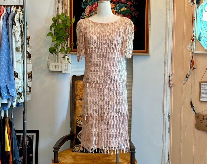 vintage 20's style dress ballet pink flapper gatsby fringe dress
