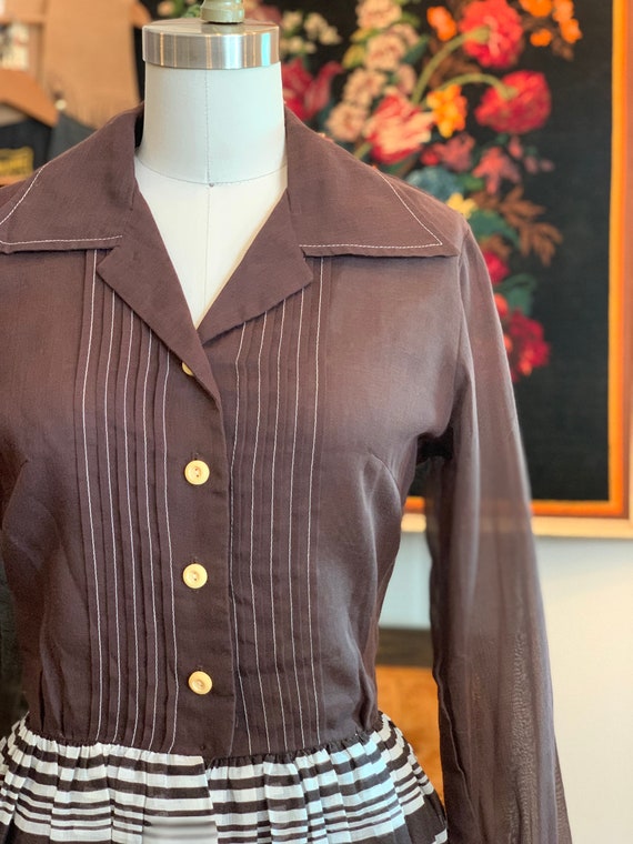 vintage 50's dress // brown striped shirt waist d… - image 6