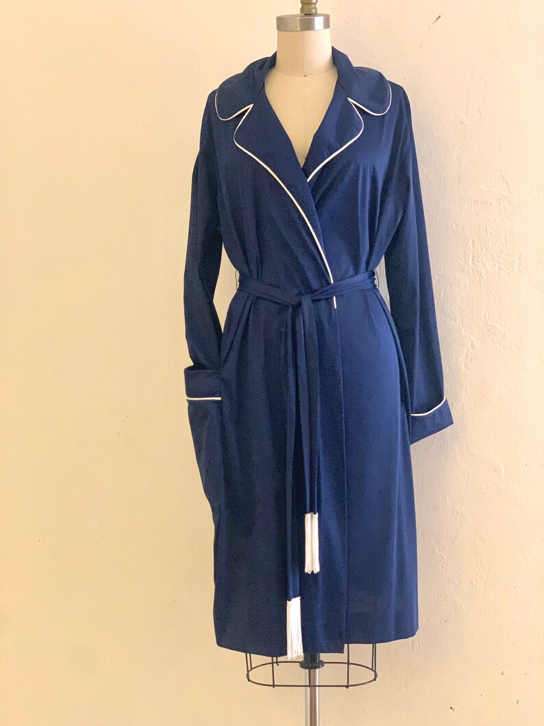 vintage 80's navy tassel robe // dressing gown image 9