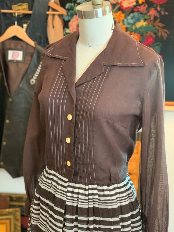 vintage 50's dress // brown striped shirt waist d… - image 7