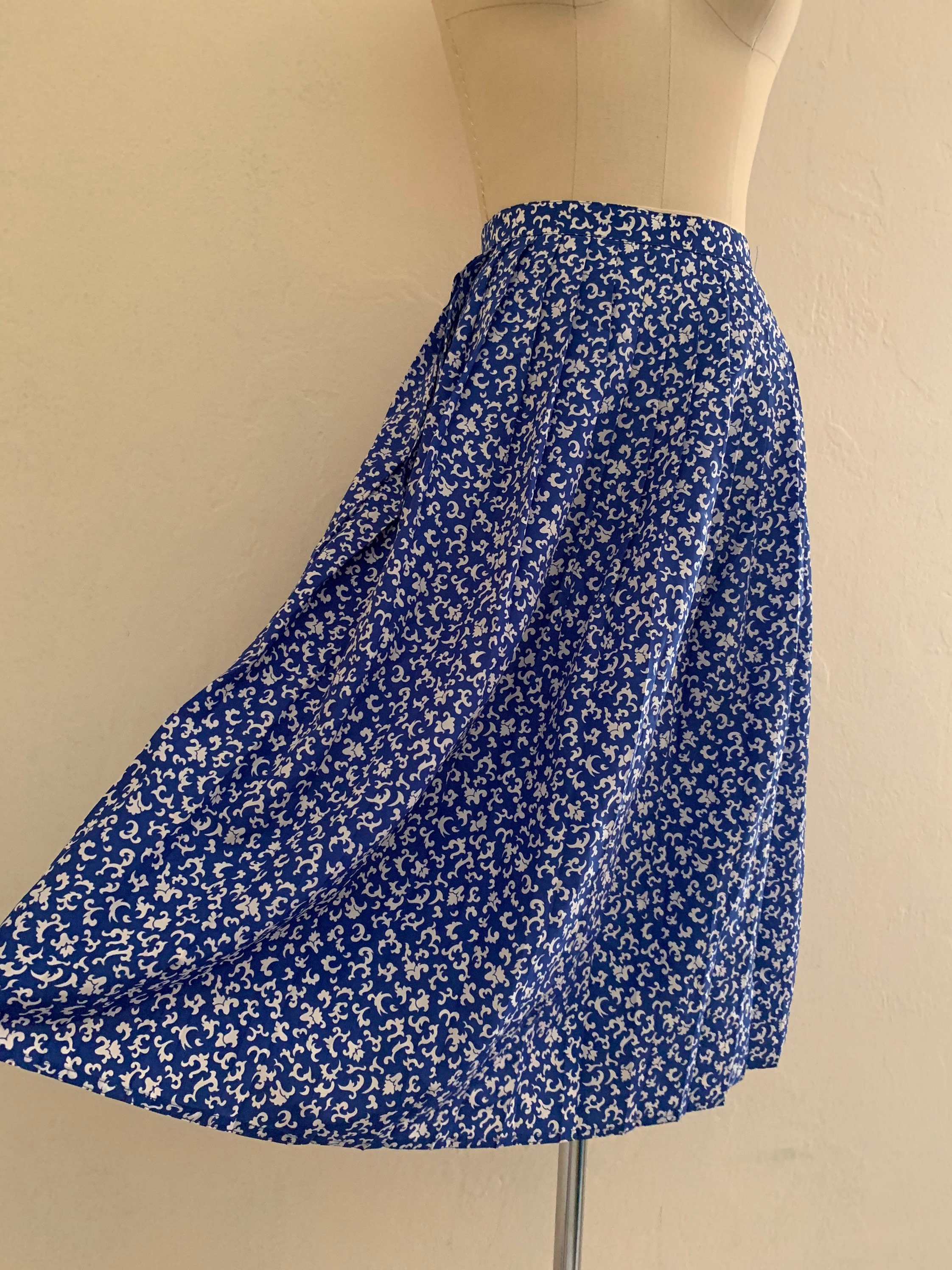 vintage 80's high waist blue print skirt