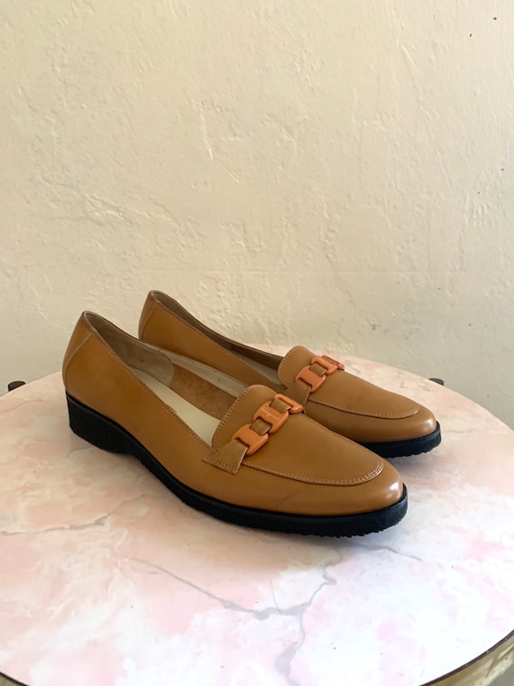 vintage 80's ferragamo camel brown shoes// size 8