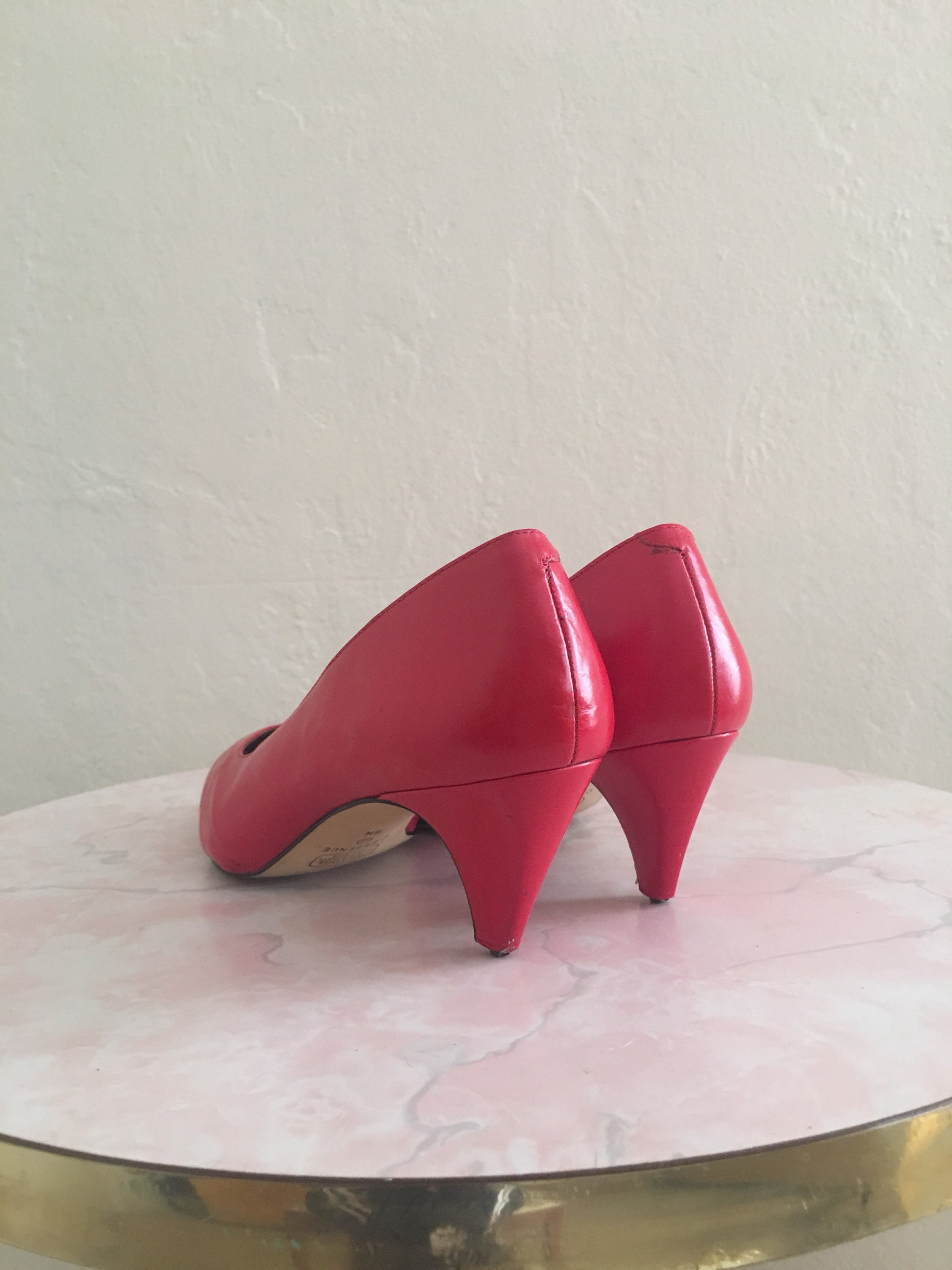 red leather stilettos