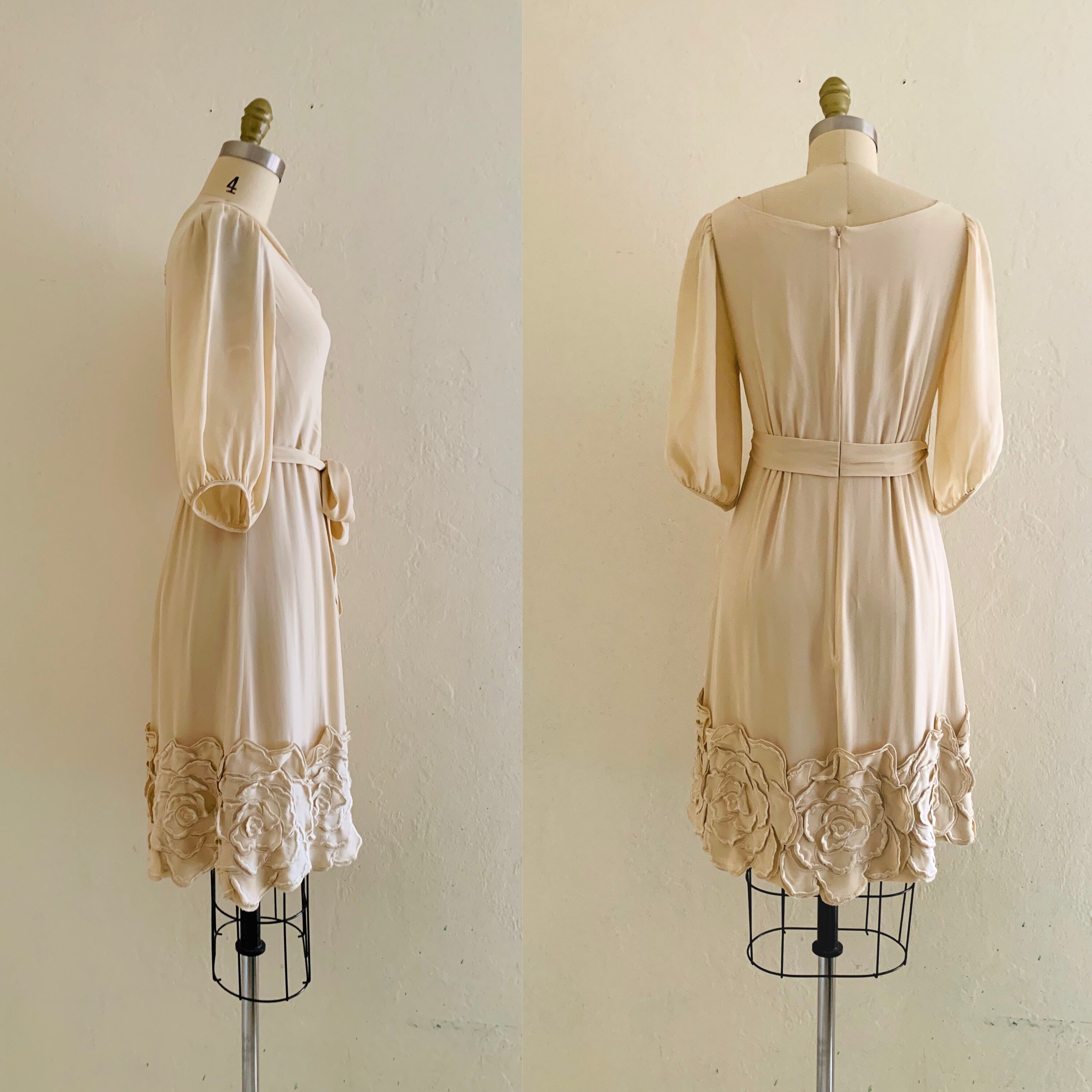 vintage beige floral embroidered dress