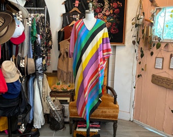 Vintage 70er Regenbogen Streifen Kaftan Lounge Kleid