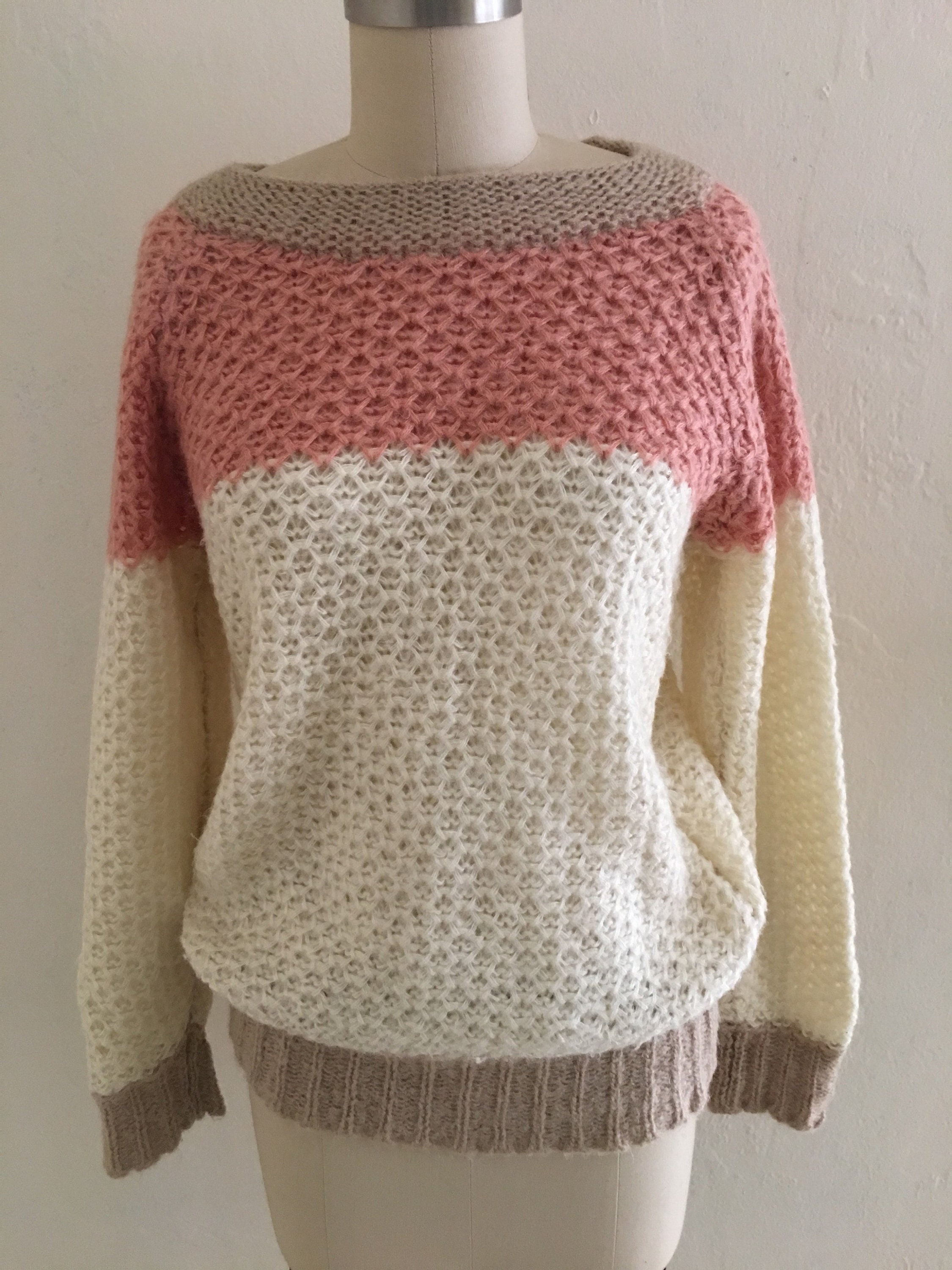 vintage 80's pink color block sweater // knit pullover