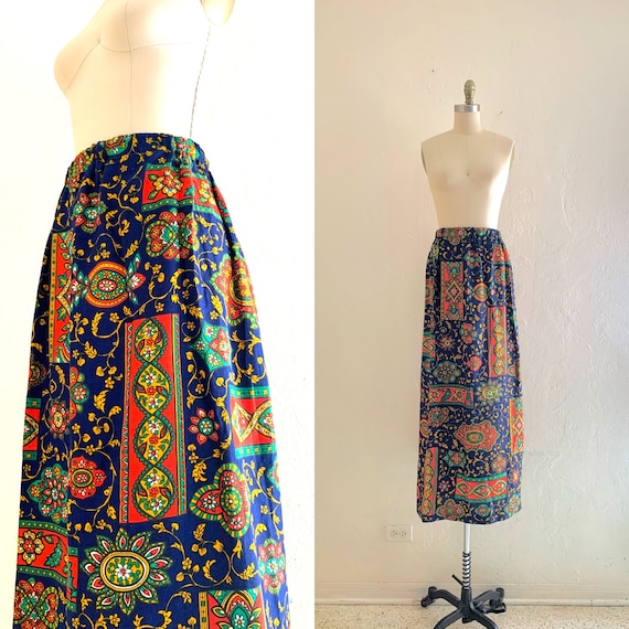 vintage 60's floral hippie maxi skirt - image 1