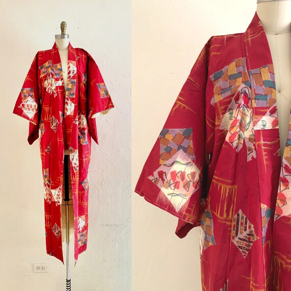 vintage meisen full print silk kimono robe