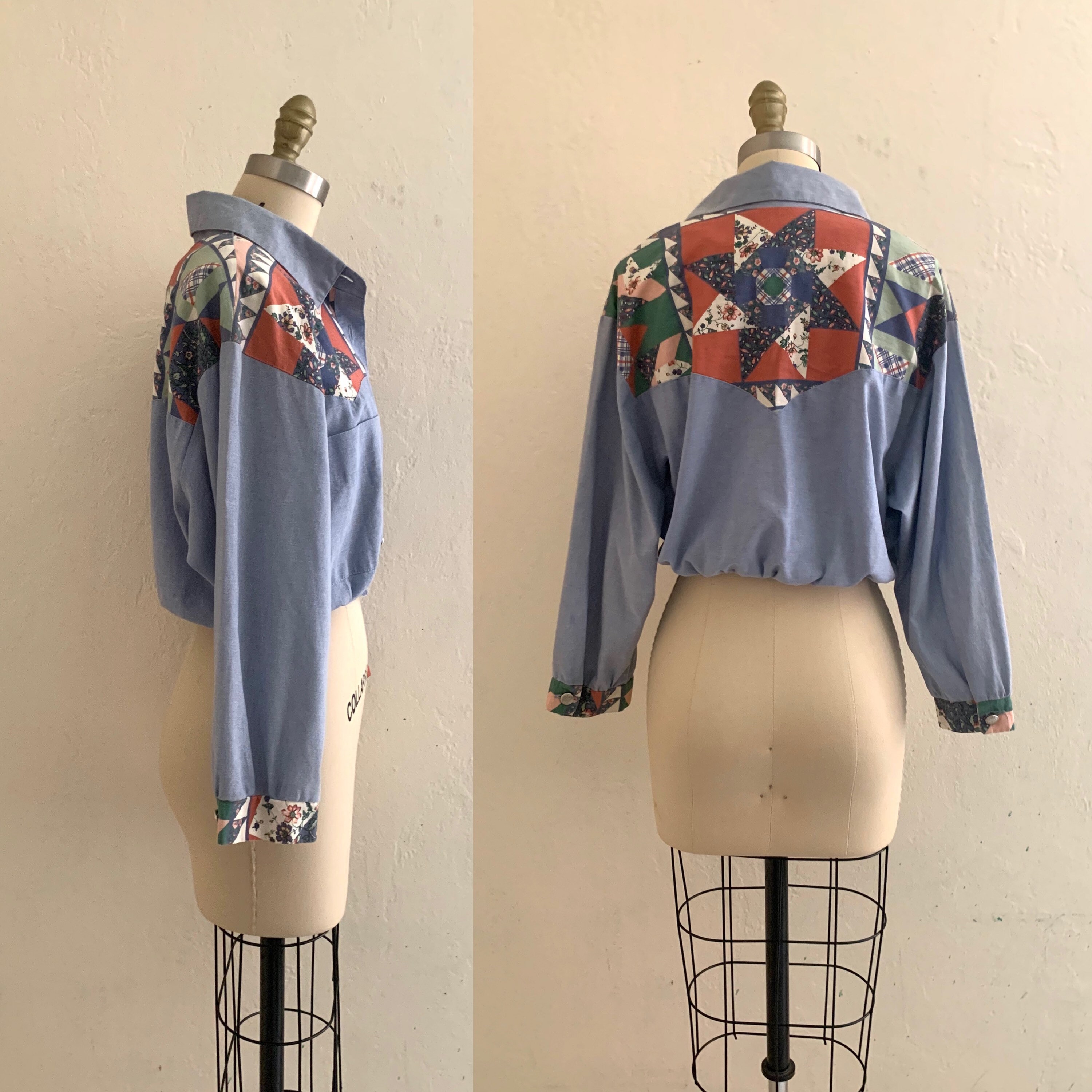 vintage 70's denim patchwork cropped top