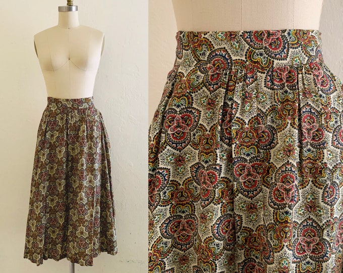 vintage 50's cotton summer medallion print skirt with pockets