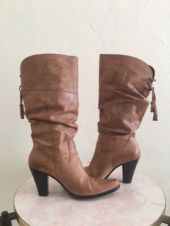 tan leather slouch boots