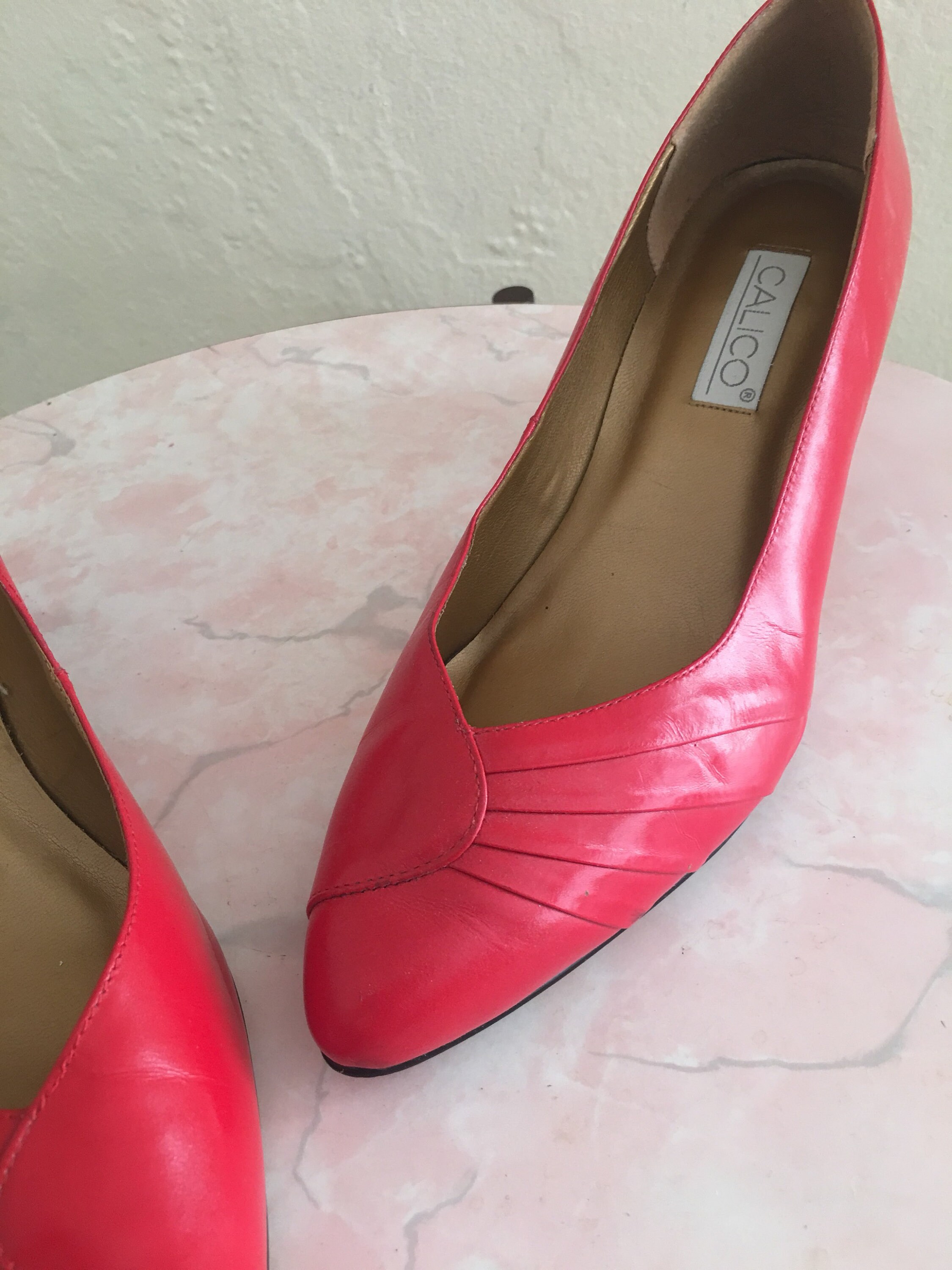 red leather stilettos