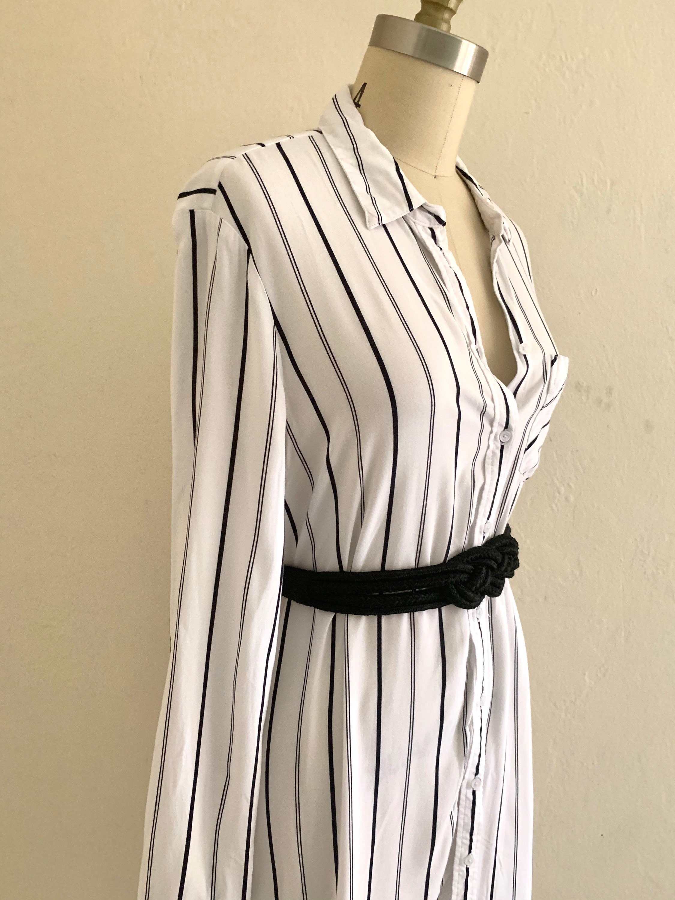 reserved ~ vintage 90's striped shirt dress // black white duster