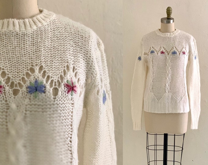 vintage 60's white floral spring sweater