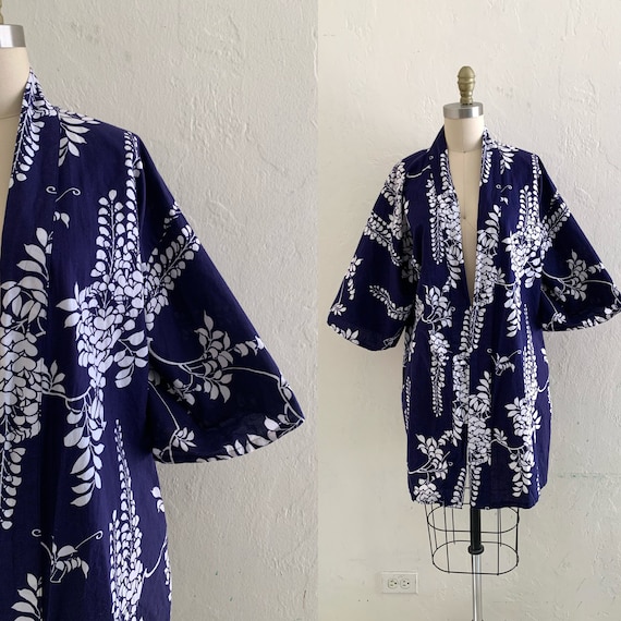 vintage floral japanese cotton robe // floral loun