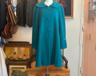 vintage 80's teal swing coat with large buttons (france)