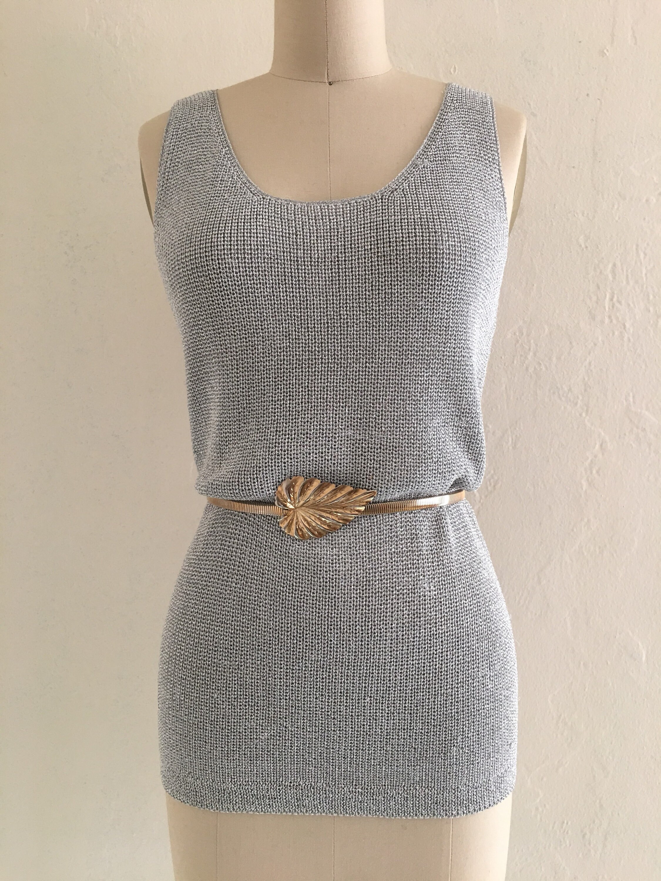 vintage 90's silver metallic knit tank top