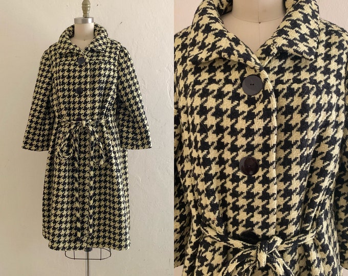 vintage 60's herringbone black & cream coat