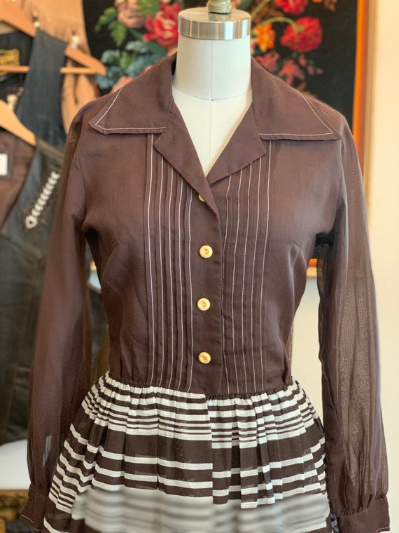 vintage 50's dress // brown striped shirt waist d… - image 2