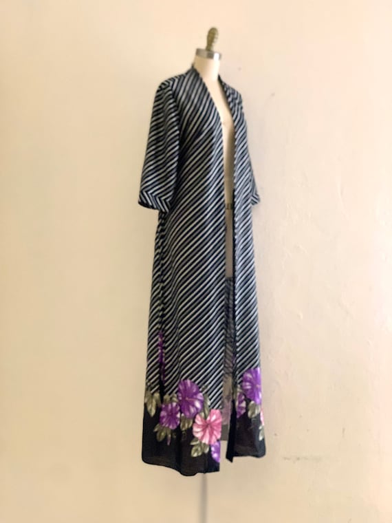 vintage 70's black floral striped maxi robe // lo… - image 3