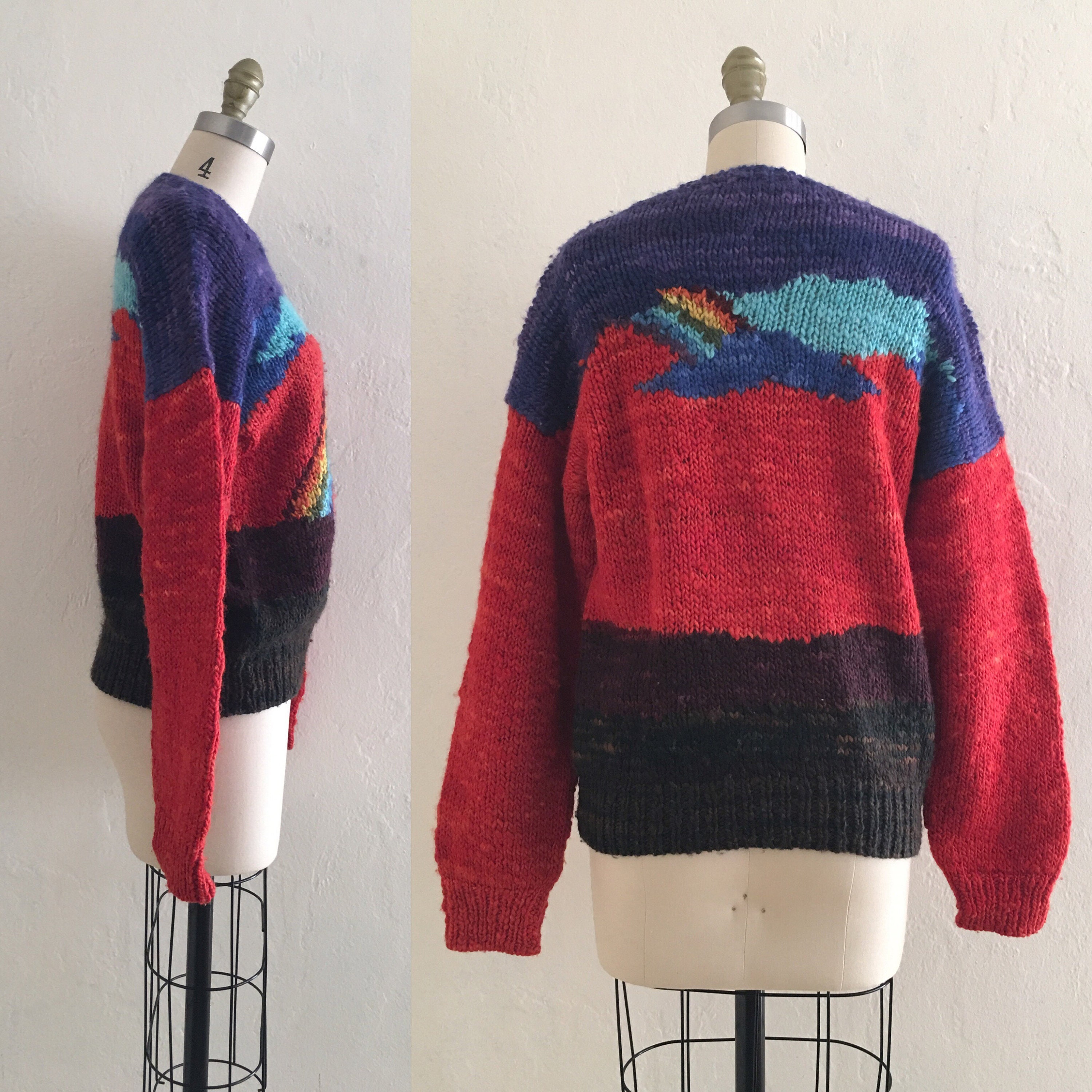 vintage 70's handmade rainbow wool novelty sweater