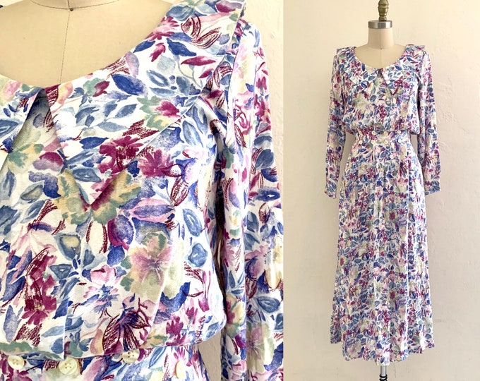 vintage 80's floral spring dress // midi floral dress