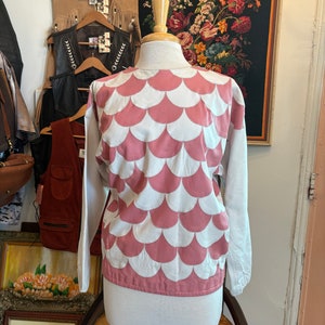 vintage 80's leather pink white scalloped top image 2