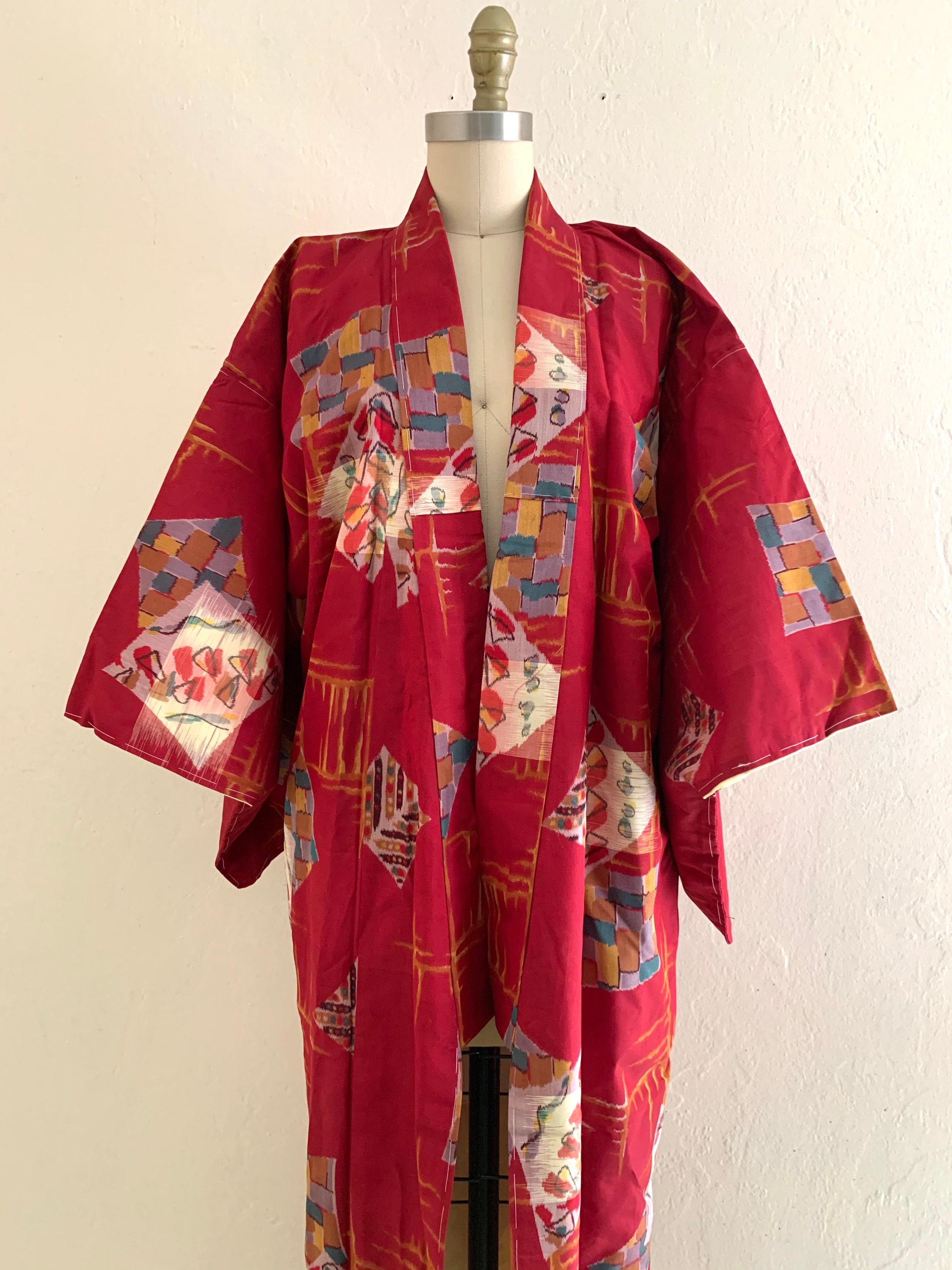 vintage meisen full print silk kimono robe