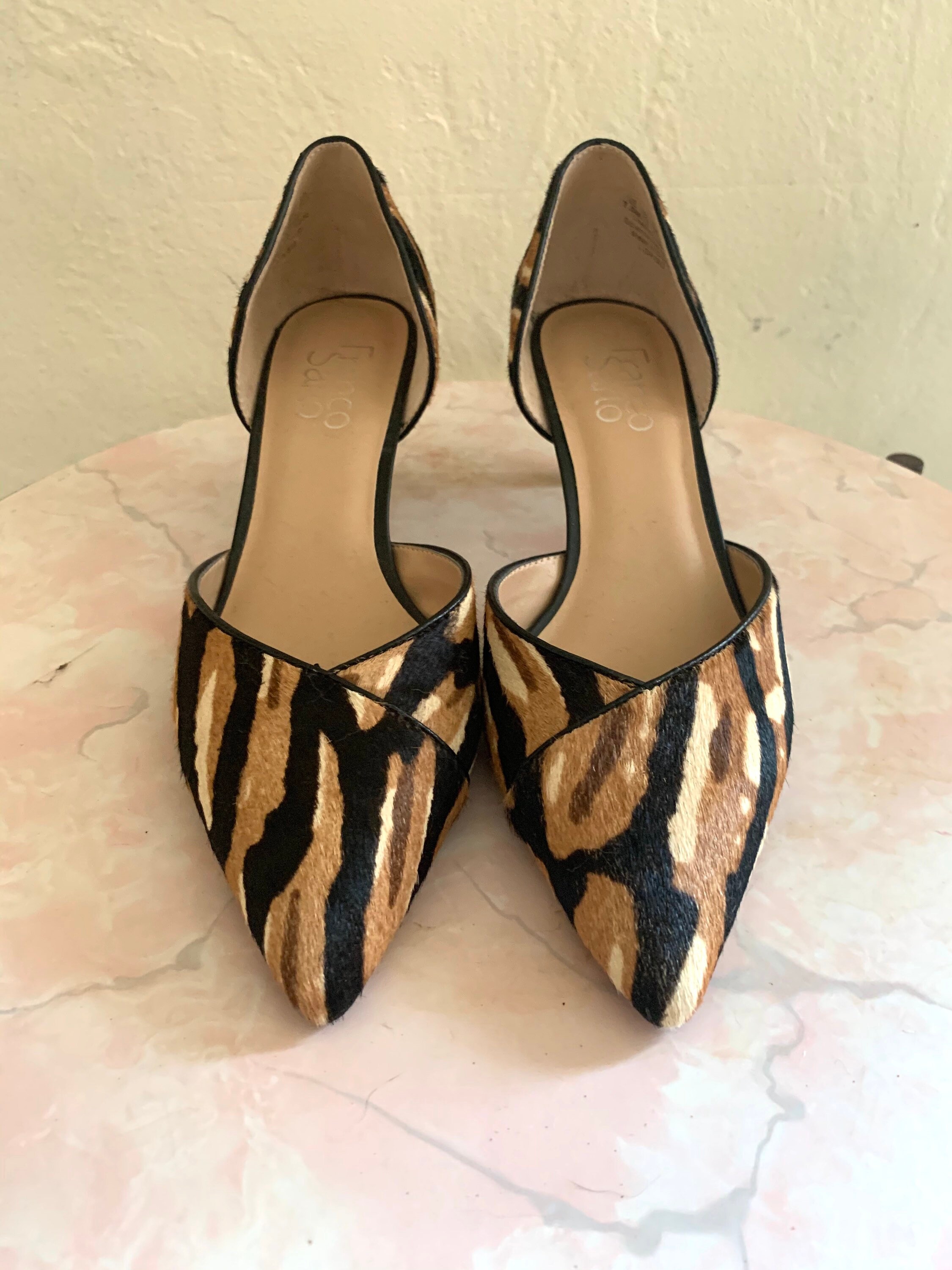 vintage fur animal print d'orsay heels // size 8 shoe