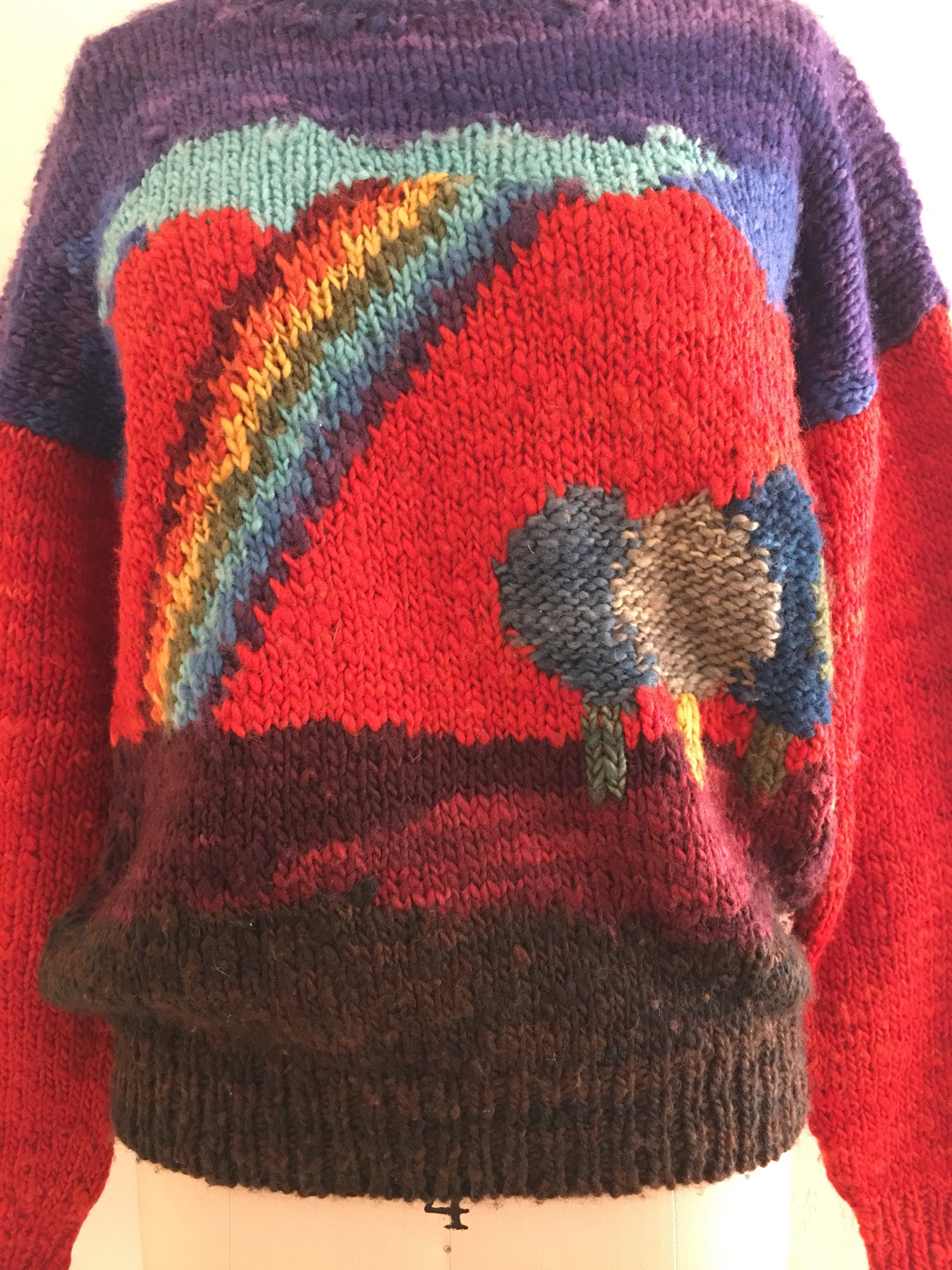vintage 70's handmade rainbow wool novelty sweater