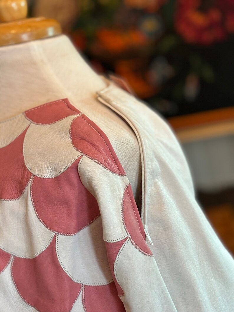 vintage 80's leather pink white scalloped top image 9