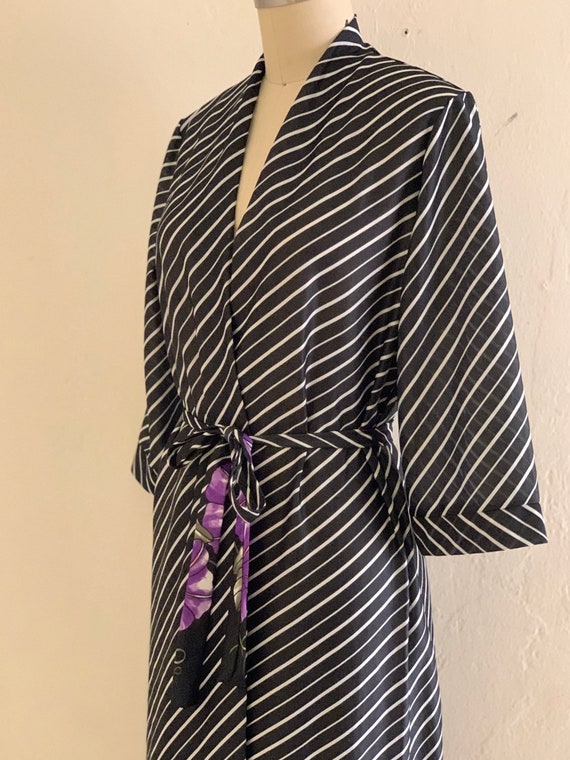 vintage 70's black floral striped maxi robe // lo… - image 7