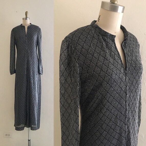 vintage 70's silver metallic maxi dress // zip fr… - image 1