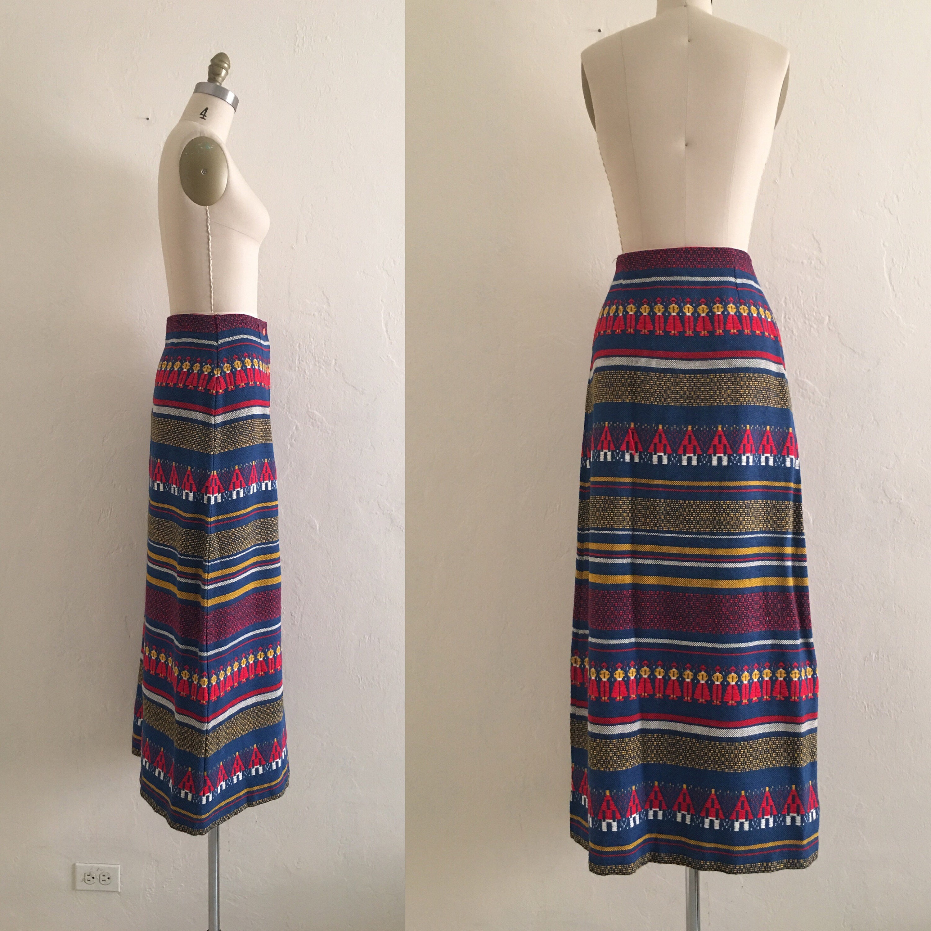 vintage 60's Lanz ethnic maxi skirt // cotton novelty skirt