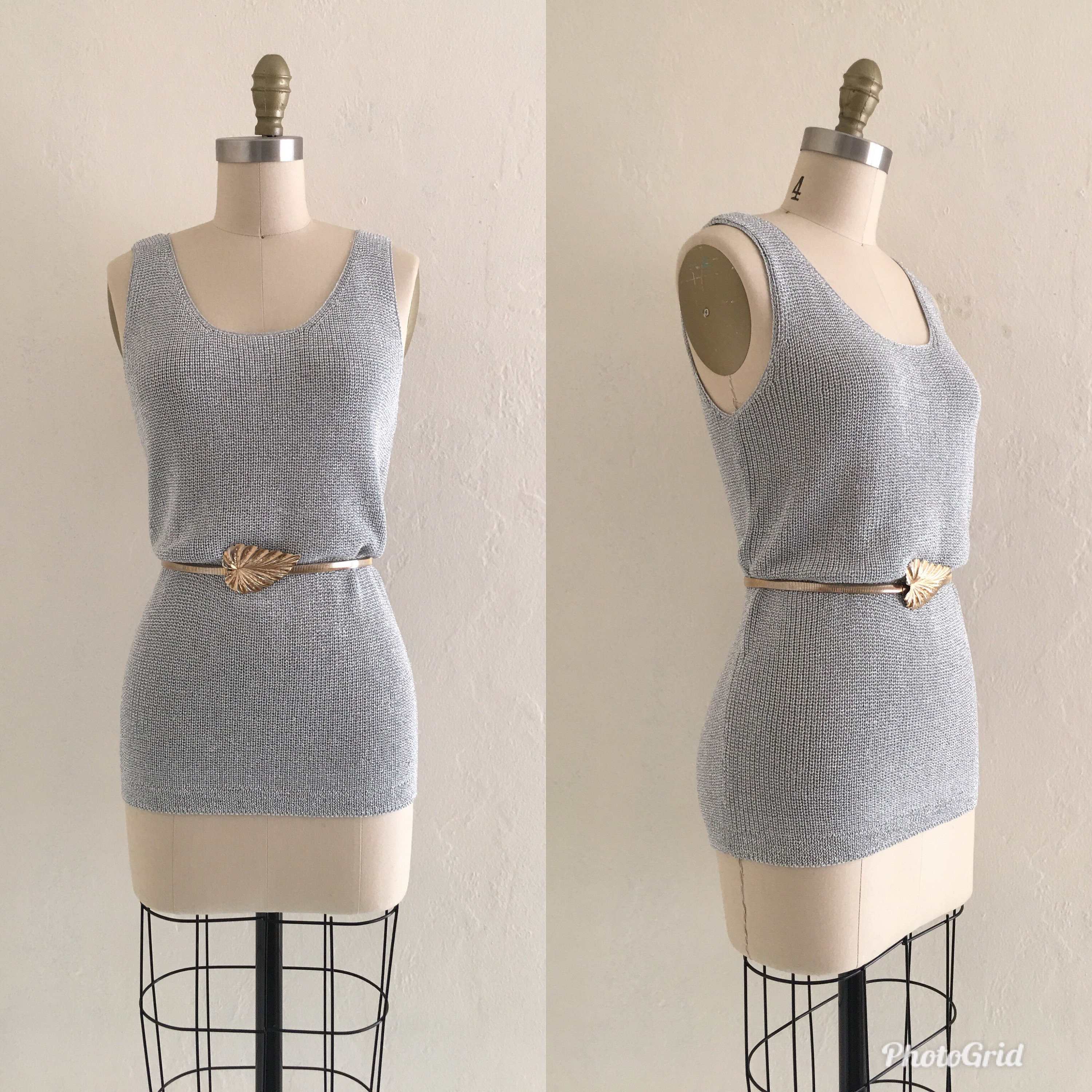 vintage 90's silver metallic knit tank top
