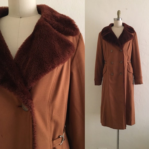 vintage 70's brown faux fur winter coat