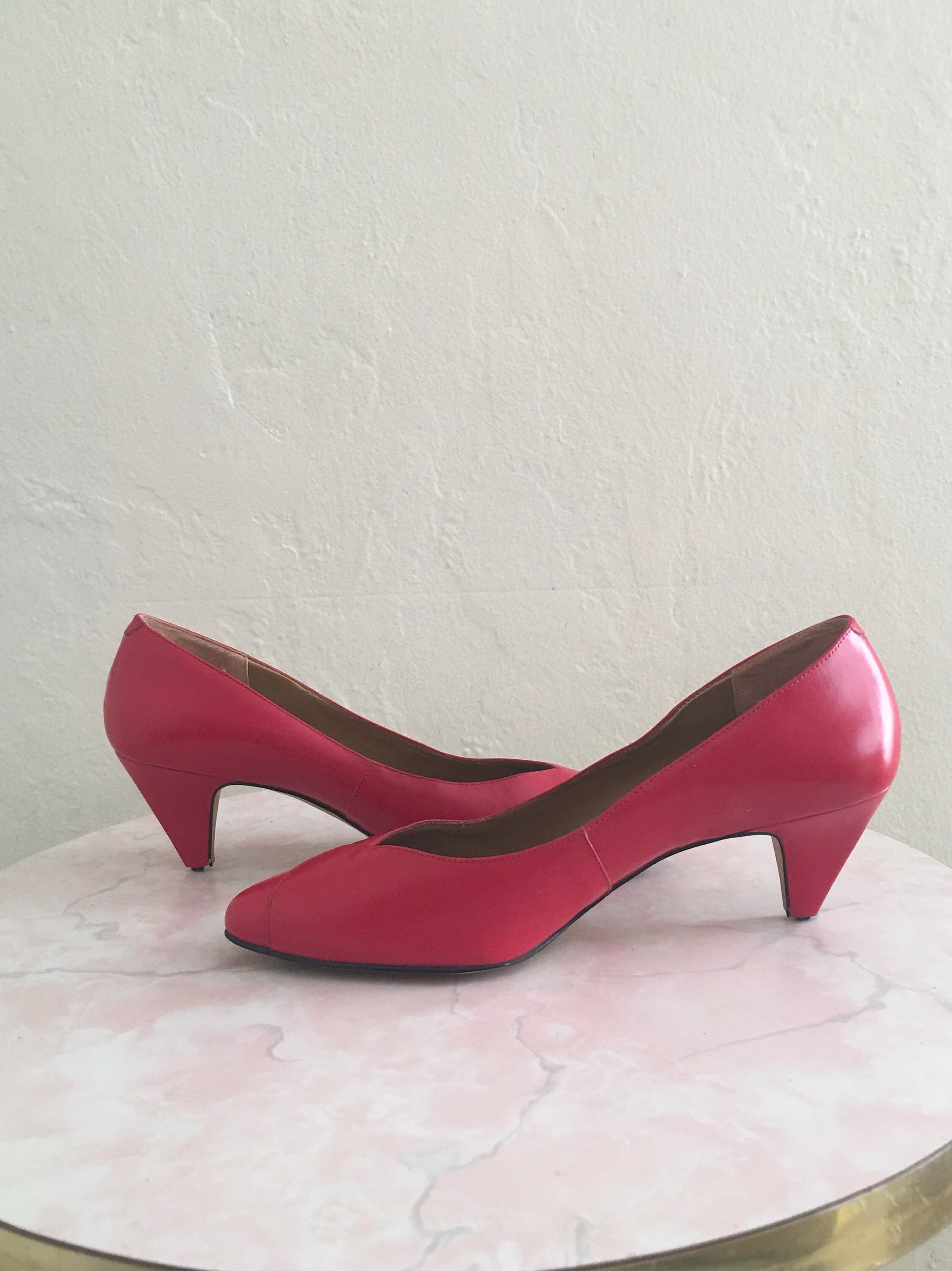 red leather stilettos