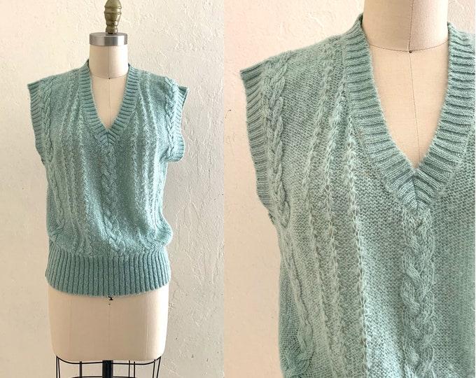 vintage 60's green cap sleeve sweater // casual corner knit top