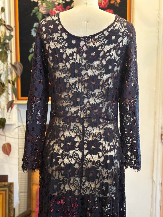 vintage 80's black lace maxi dress // floral lace… - image 7