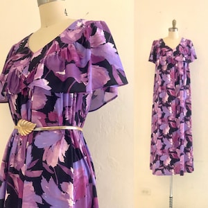 vintage 70's purple floral maxi boho dress image 1